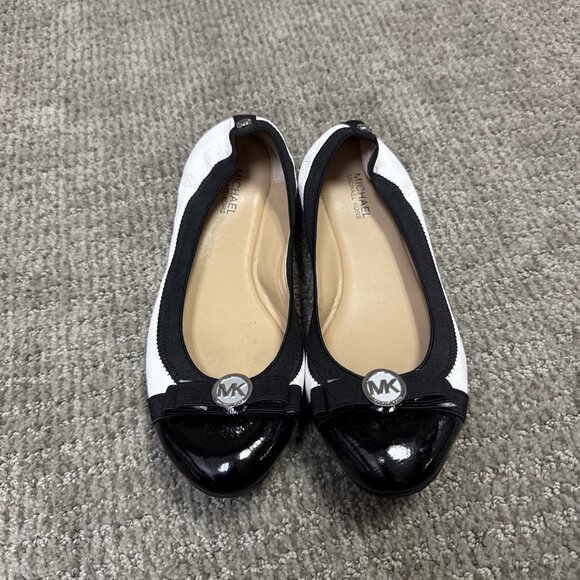 Michael Kors Ballet Flats Leather Black White Women’s Size 6 - Picture 1 of 10